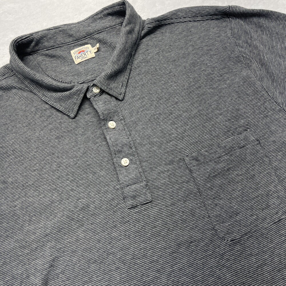Faherty Short Sleeve Polo Shirt Chest Pocket Men XXL Black Stripes